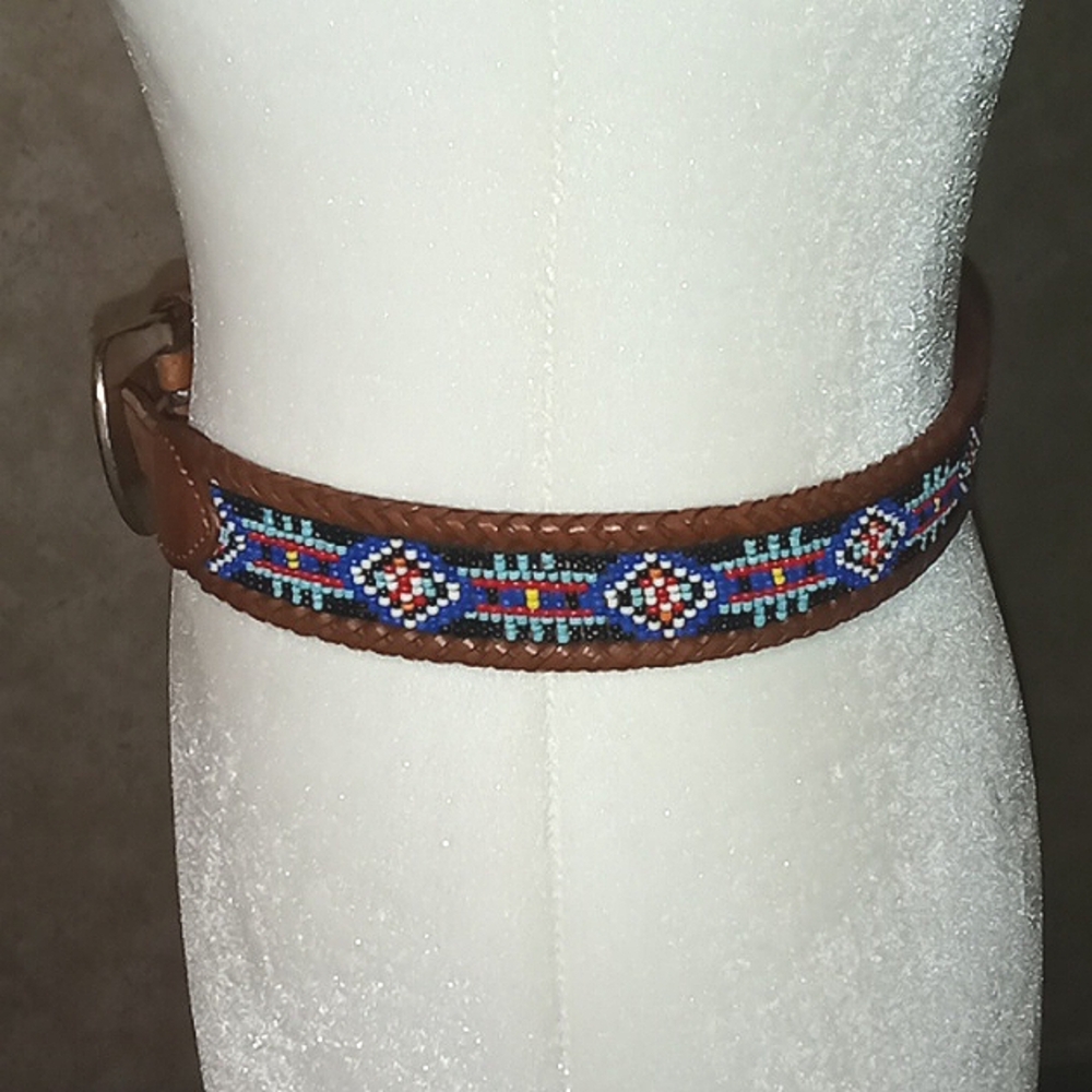 Beaded Bohemian, Boho style Eddie Bauer Belt, size 28, pre loved